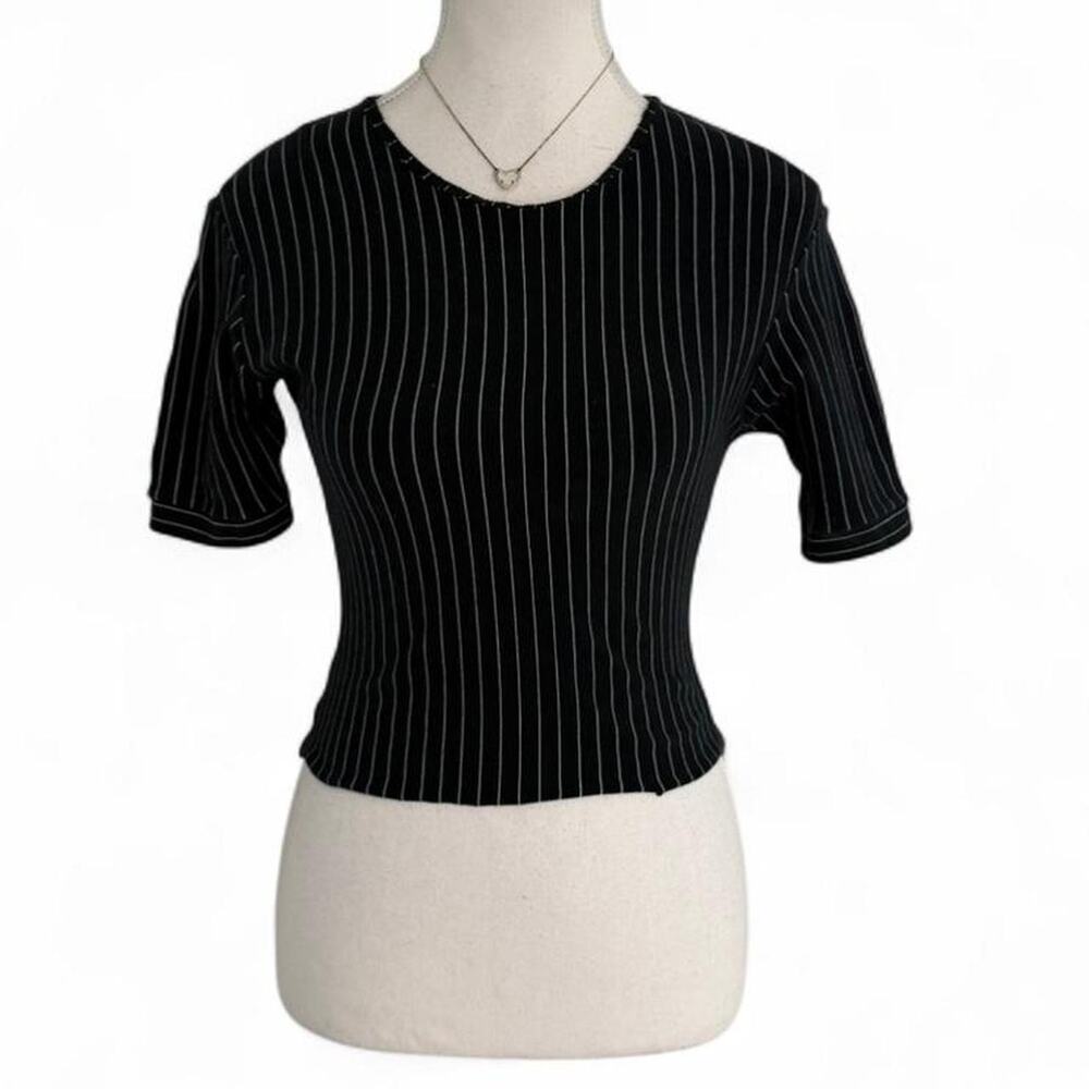 Y2K 2000s PinStriped 3/4 Sleeve Short Sleeve Top Size Small